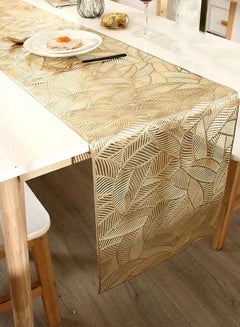 اشتري 1-Piece European Style Hot Stamping Gold in Color Leaf Shape Hollow Out Rectangle Dining Placemat/Coffee Table Mat PVC Golden 180 x 35 Centimeter في الامارات