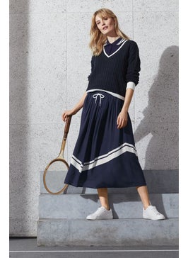 اشتري Women Stripe Casual Midi Skirt, Balck/White في الامارات