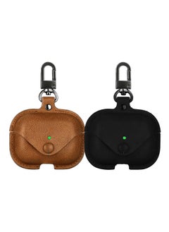 اشتري YOMNA Protective Leather Case Compatible with AirPods Pro 2 Case, Wireless Charging Case Headphones EarPods, Soft Leather Cover with Carabiner Clip (Brown/Black) - (Set of 2) في الامارات