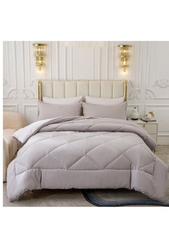 Buy Lightweight Comforter Set 4-Pcs Single Size Solid Bedding Comforter Sets With Plain Diamond Quilting And Down Alternative Filling, Linen in Saudi Arabia