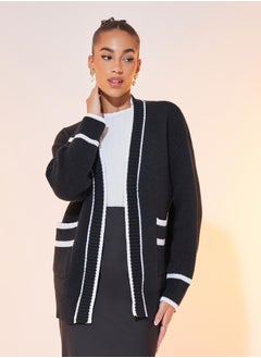 Buy Contrast Color Long Sleeve Cardigan in Saudi Arabia