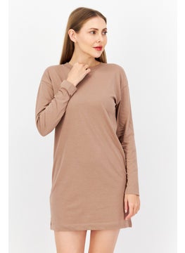 Buy Women Plain Casual Shirt Dress, Brown in UAE