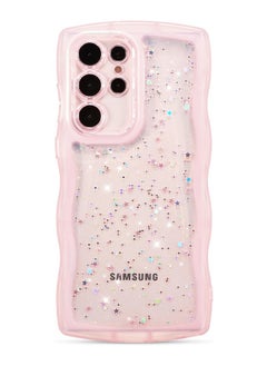 Buy For Samsung Galaxy S23 Ultra 5G Case 6.8",Cute Curly Wave Case with Star Glitter,Clear Shiny Bling Soft TPU Shockproof Phone Protecive Case for Women Girls-Pink in UAE