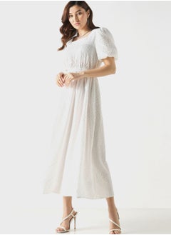 اشتري Puff Sleeve Tiered Ruched Dress في الامارات