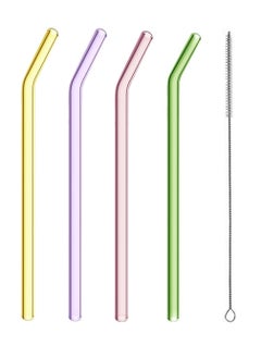 Buy ECVV Glass Colorful Straw Set 5 Pieces - 4 x Straws, 1 x Brush, Healthy and Eco-friendly, Suitable for Everyday Drinking, Breadfast, Juice in Saudi Arabia