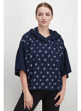 اشتري Women Hooded Elbow Sleeves Crochet Sweatshirt, Navy في السعودية