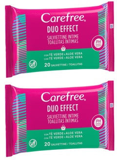 اشتري Pack of 2 Carefree Intimate Wipes Green Tea And Aloe Vera 20pcs في السعودية