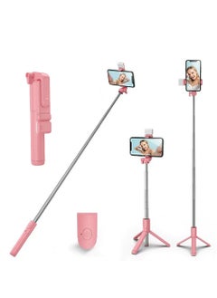 Buy Selfie Stick Tripod Extendable Over 39.97Inch with Detachable Wireless Bluetooth Remote Phone Tripod with Fill Light Selfie Stick Tripod Wireless Remote Compatible with All Kinds of Smartphone (Pink) in Saudi Arabia