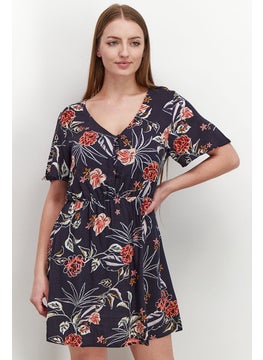 Buy Women All Over Print Mini Casual Dress, Indigo Combo in Saudi Arabia