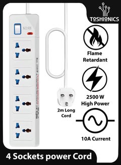 Buy 4 Outlets Electric Extension Power Strip 4 Universal Multi Plugs Sockets Board Cord Charging Station 2 Meter Lead For Kitchen Office Home Computer Laptop Mobile Tablets in UAE