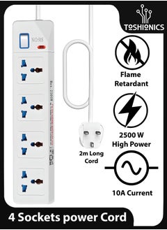 Buy 4 Outlets Electric Extension Power Strip 4 Universal Multi Plugs Sockets Board Cord Charging Station 2 Meter Lead For Kitchen Office Home Computer Laptop Mobile Tablets in UAE