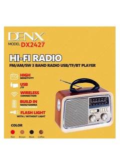 Buy HI-FI Radio 3 Channels FM - AM - SW Wooden Brown Supports Bluetooth, AUX, TF Card and USB Flash Disk in Saudi Arabia