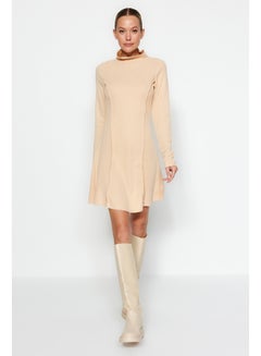 Buy Camel Stitch Detail A-Line/Cbell Form Stand-Up Collar Thessaloniki/Knitwear Look Knit Dress TWOAW24EL00619 in Egypt