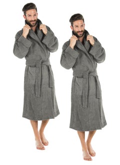 Buy 2 Pieces Grey Color Spa Terry Bathrobe XXL Size in UAE