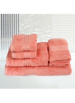 Buy 6 Pcs Events Dyed Towel Set 550 GSM 100% Cotton Terry Viscose Border 1xBath Towel 75x145cm 1xHand Towel 50x90cm 2xBaby Towel 30x50cm & 2xFace Towel 33x33cm Peach Color in UAE