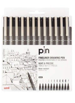 اشتري 12-Piece Unipin Fineliner Black Ink Assorted Sizes في الامارات