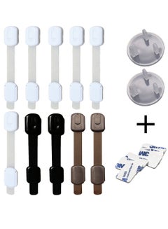 Buy Child Safety Strap Locks 10 Pieces,Baby Locks for Cabinets and Drawers, Toilet, Fridge & More, 3M Adhesive Pads, Easy Installation, Bonus 4 pcs 3M Sticker + 2pcs Plug Protector in UAE