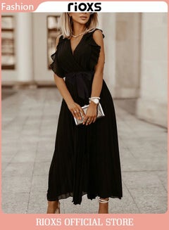 Buy Womens Elegant V Neck High Waist Maxi Long Dress in Saudi Arabia