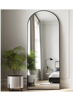 Buy Full Length Mirror 17.8" x 60" Arched Aluminum alloy Large Standing Dressing Mirror Hanging Leaning Against Wall Mounted Mirror with Stand for Bedroom Locker Room Living Room (Black) in UAE