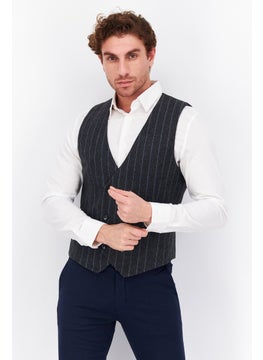 اشتري Men Regular Fit Stripe Suit Vest, Grey/Black في الامارات