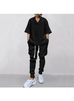 Buy Mens Casual Knitwear Set 2023 New 3/4 Sleeve Black in Saudi Arabia