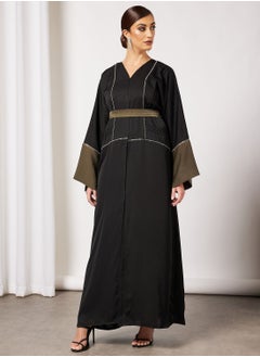 Buy Abaya With Contrasting Sleeves And Beadwork in Saudi Arabia