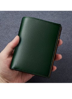 Buy Men's Genuine Leather Zipper Wallet Large Capacity Multi-Card Slot Vertical Wallet Green Brown in Saudi Arabia