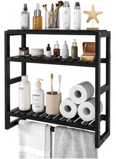 Buy 3 Tier Adjustable Wood Bamboo Home Wall Mounted Storage Rack, Over Toilet Rack, Bathroom Organizer, Bathroom Rack, Storage Organizer Shelf with Towel Bar Shower in Saudi Arabia