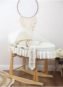 Buy Baby crib Moses basket for babies with mosquito net with wooden rocking stand in Saudi Arabia