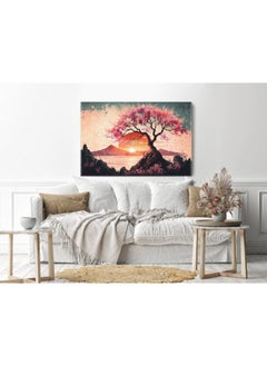 Buy Artistic landscape with cherry blossoms sunset painted with watercolor texture vintage 90x60 in Egypt