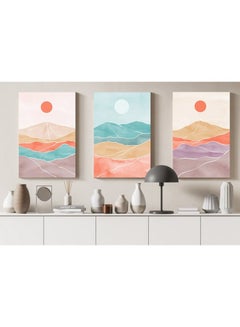 Buy Set of three abstract aesthetic mid century modern colorful landscape Printed Canvas wall art in Egypt