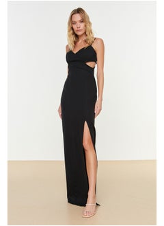 اشتري Black Woven Window/Cut Out Detailed Long Evening Evening Dress TPRSS19UT0124 في مصر