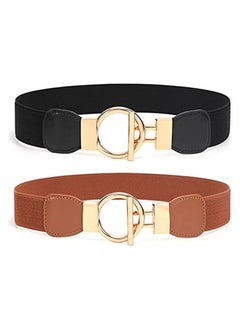 اشتري 2 Pack Elastic Waist Belt for Women Vintage Stretchy Dress Belt Skinny Fashion Elastic Waistband في السعودية