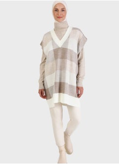 Buy V-Neck Checked Sweater in UAE