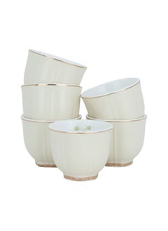 Buy Light beige and gold porcelain coffee cup set, 12 pieces in Saudi Arabia