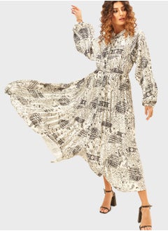 Buy Puff Sleeve Printed Dress in Saudi Arabia