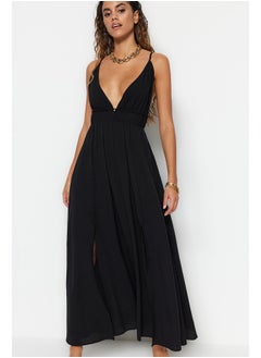 اشتري Black Maxi Woven Gathered Beach Dress TBESS23EL00063 في مصر