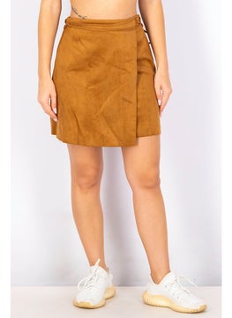 اشتري Women Solid Velvet Mini Skirt, Brown في الامارات