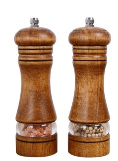 Buy Pepper Grinder, Wood Salt and Pepper Grinder Mills Sets, Classic Manual Salt Grinder Refillable Pepper Mill Sets with Acrylic Visible Window Adjustable Ceramic Grinding Rotor 6.5inch 2 Pack in UAE