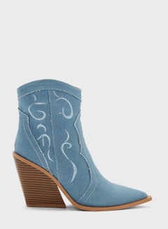 Buy Embroidered Denim Cowboy Ankle Boots in UAE