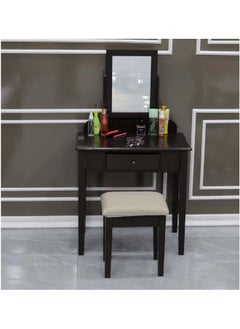 Buy Vanity Makeup Table & Stool Set, Modern Dressing Table With Mirror, Multi-Functional Wooden Dresser Table & Stools, Vanity Desk Table With Mini Drawer, Home Furniture Women'S Dresser Gift in UAE