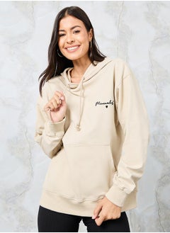 اشتري Regular Fit Embroidered Slogan Hoodie في السعودية