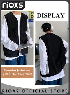 Buy Men's Loose Cargo Utility Vest Multi Pockets Sleeveless Jacket for Fishing Travel Outdoor Activities in UAE