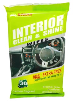 Buy Car Interior Freshener Cleaning Wipes from Dirt and Dust - Car Dashboard, Wheel, Seats & More - Cleaning for Cars, Trucks, Motorcycles - Pack of 30 Wipes - Lemon Scent in Egypt