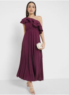 Buy One Shoulder Ruffle Pleated Dress in Saudi Arabia