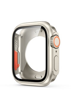 اشتري Smart Watch Protector Case for Apple Watch, Change From Series 5 6 8 7 45mm Appearance Upgrade to Ultra 49mm Frame PC + Tempered Glass Accessories(Starlight + Orange) في مصر