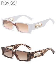 Buy 2PCS Rectangular Sunglasses for Men Women, UV400 Protection Sun Glasses, Fashion Decorative Eyewear with Cheetah Decoration for Outdoor Party Street Photography, Leopard and White in Saudi Arabia