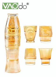 Buy 4PCS Glass Water Cup Set Drinking Glass Stackable Design Lead-free Teacup Suitable for Milk Coffee Tea Juice Amber in UAE