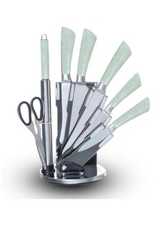 اشتري HX KITCHEN 7 pcs Chef Knife Set, Stainless Steel Kitchen Knives Set, Super Sharp Cutlery Set with Stand, Scissors & Sharpener (White Marble) في مصر