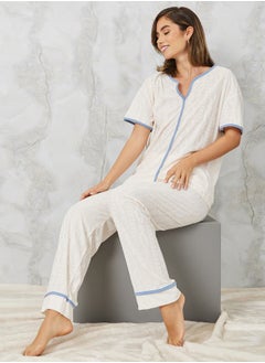 Buy Jacquard Cable Contrast Edge Shirt & Pyjama Set in Saudi Arabia